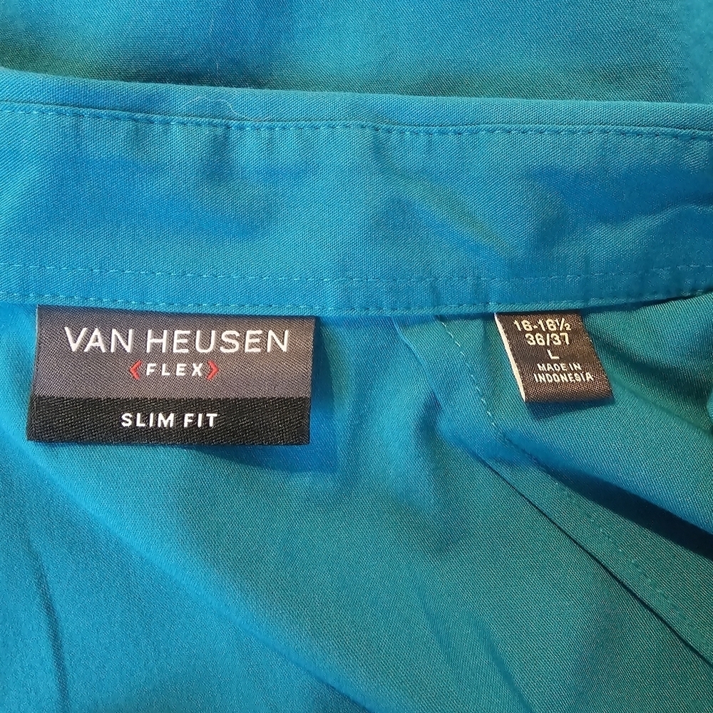 VH Flex Slim Fit Mens Dress Shirt Blue Green, Stretch, Size L 16-16 1/2 36-37 - Picture 8 of 14